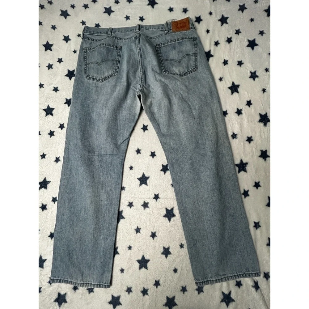Levis 505 Jeans Mens 42x32 Light Wash Regular Straight Denim Pants Blue